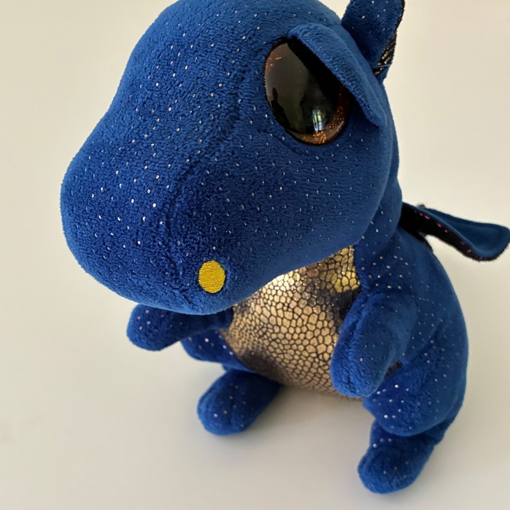 Ty Beanie Boos Saffire Blue Dragon Plush Sparkle Gold Eyes‎ Iridescent 6 inch - Picture 6 of 10